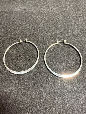 Vintage Italian Jewelry Silver Tone Hoop Earrings Large Round Classic